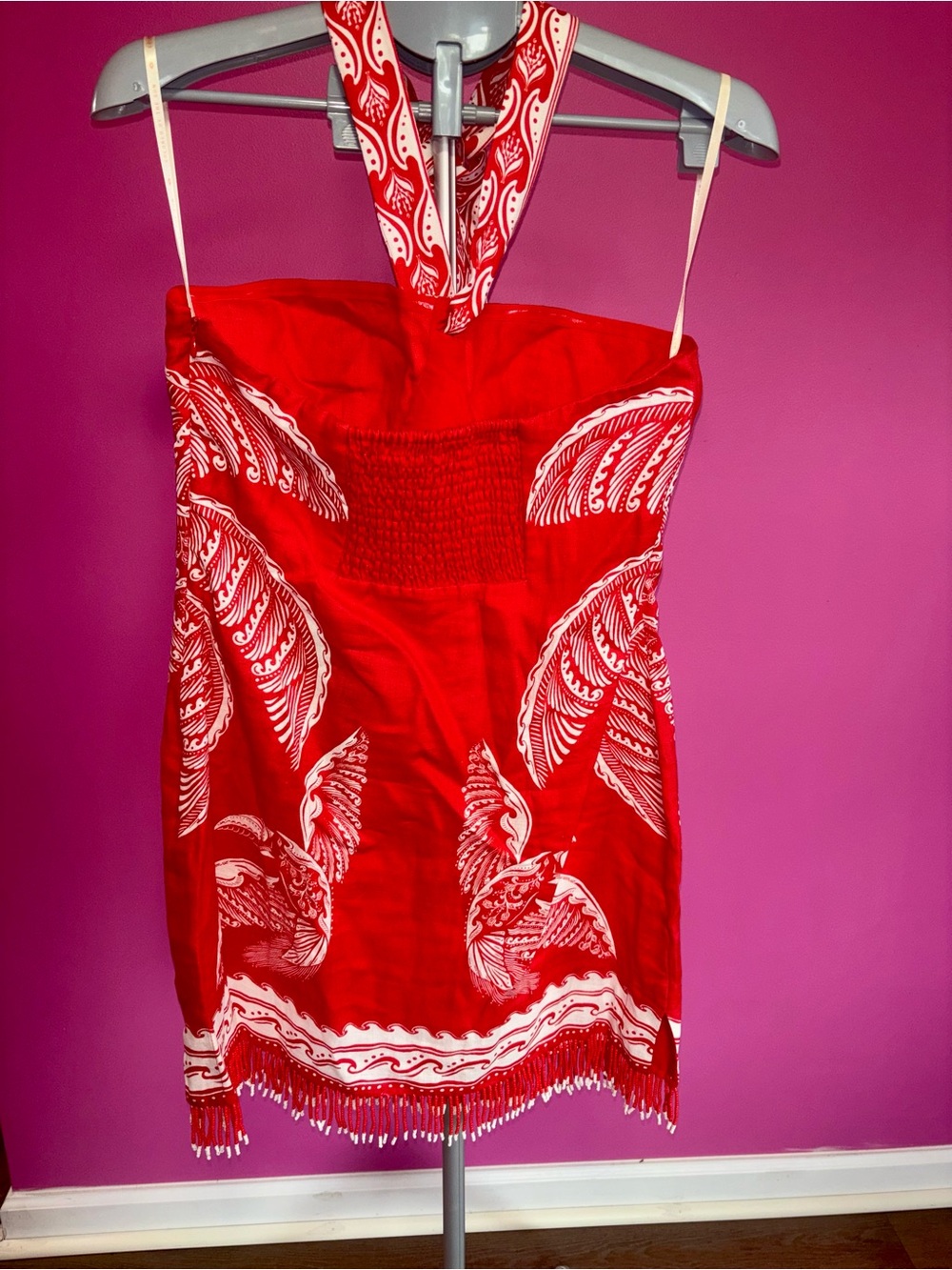 Farm Rio ladies red & white majestic coconut tree mini halter dress NWT! - Picture 6 of 10